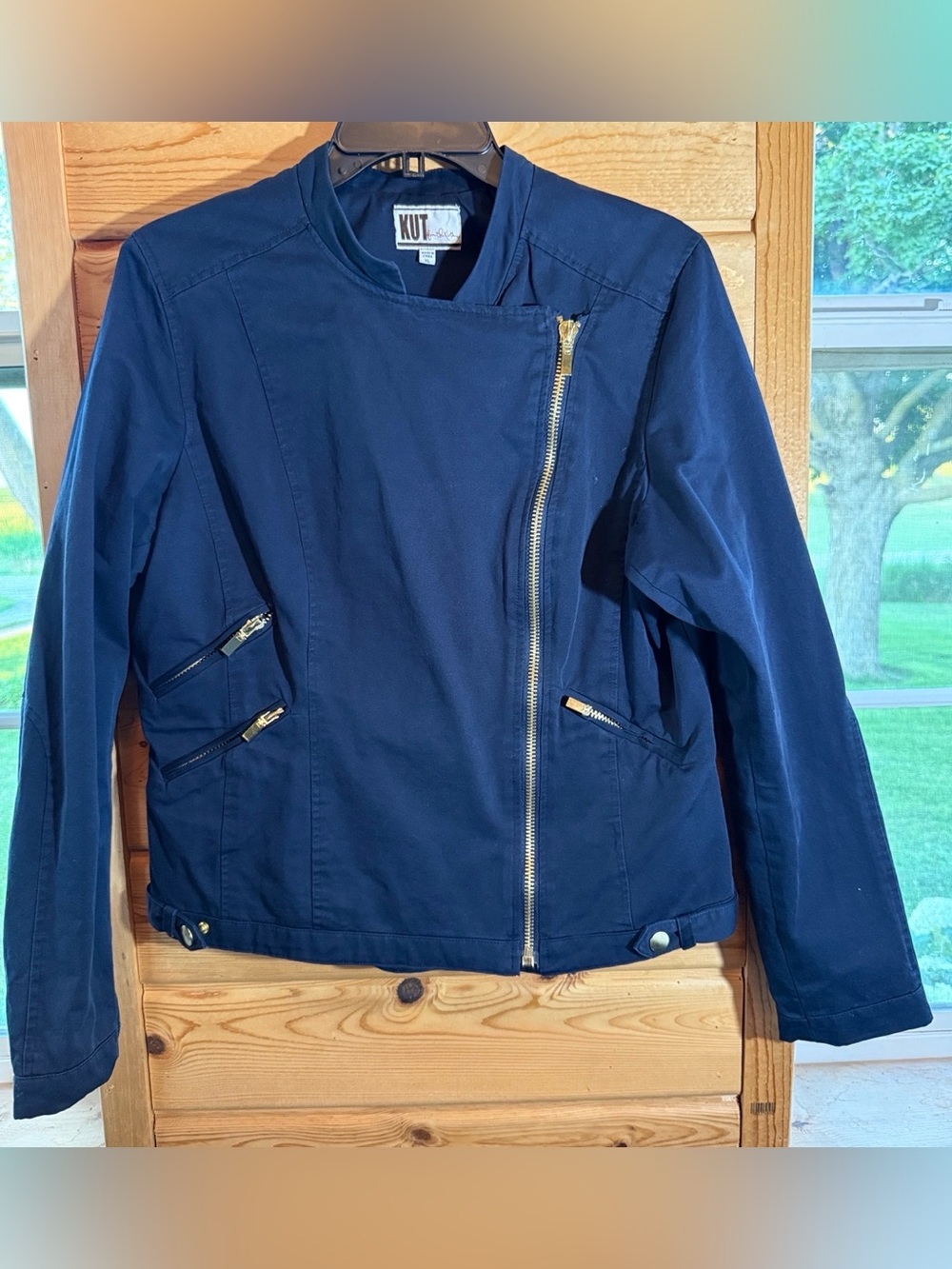 Kut from the Kloth Navy Jacket with Gold Zippers XL